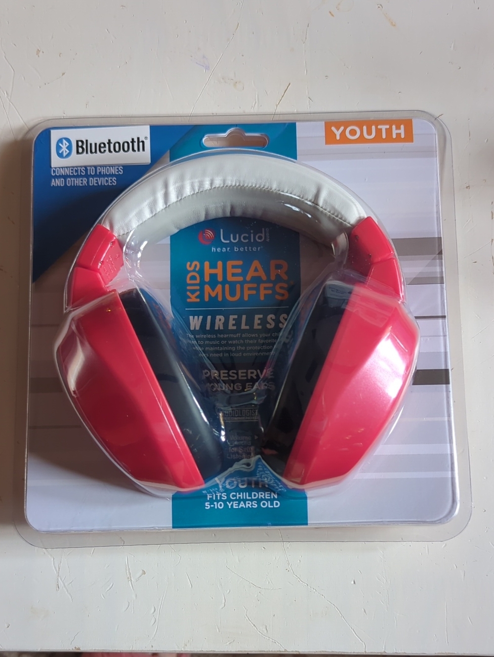 New Lucid Kids Red Wireless Hearing Muffs Headphones